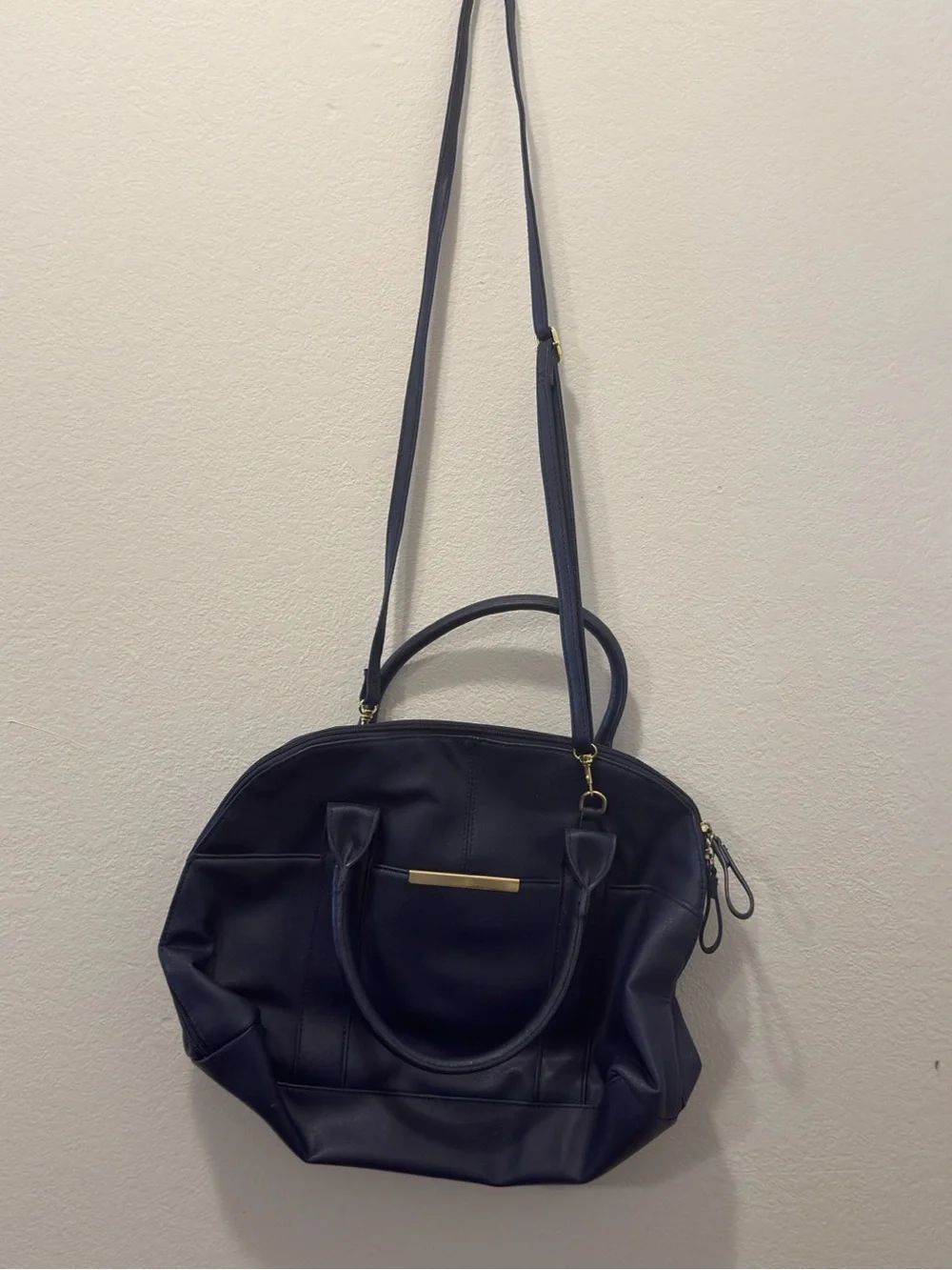 Icing Navy Blue Satchel Shoulder Bag Gold Hardware Adjustable Strap